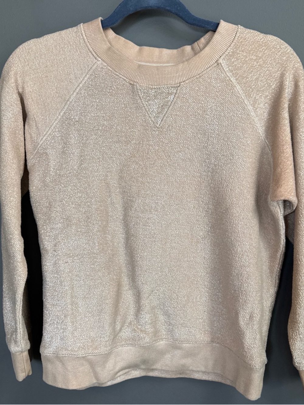 MOTHER Crewneck Sweatshirt in pale pink metallic